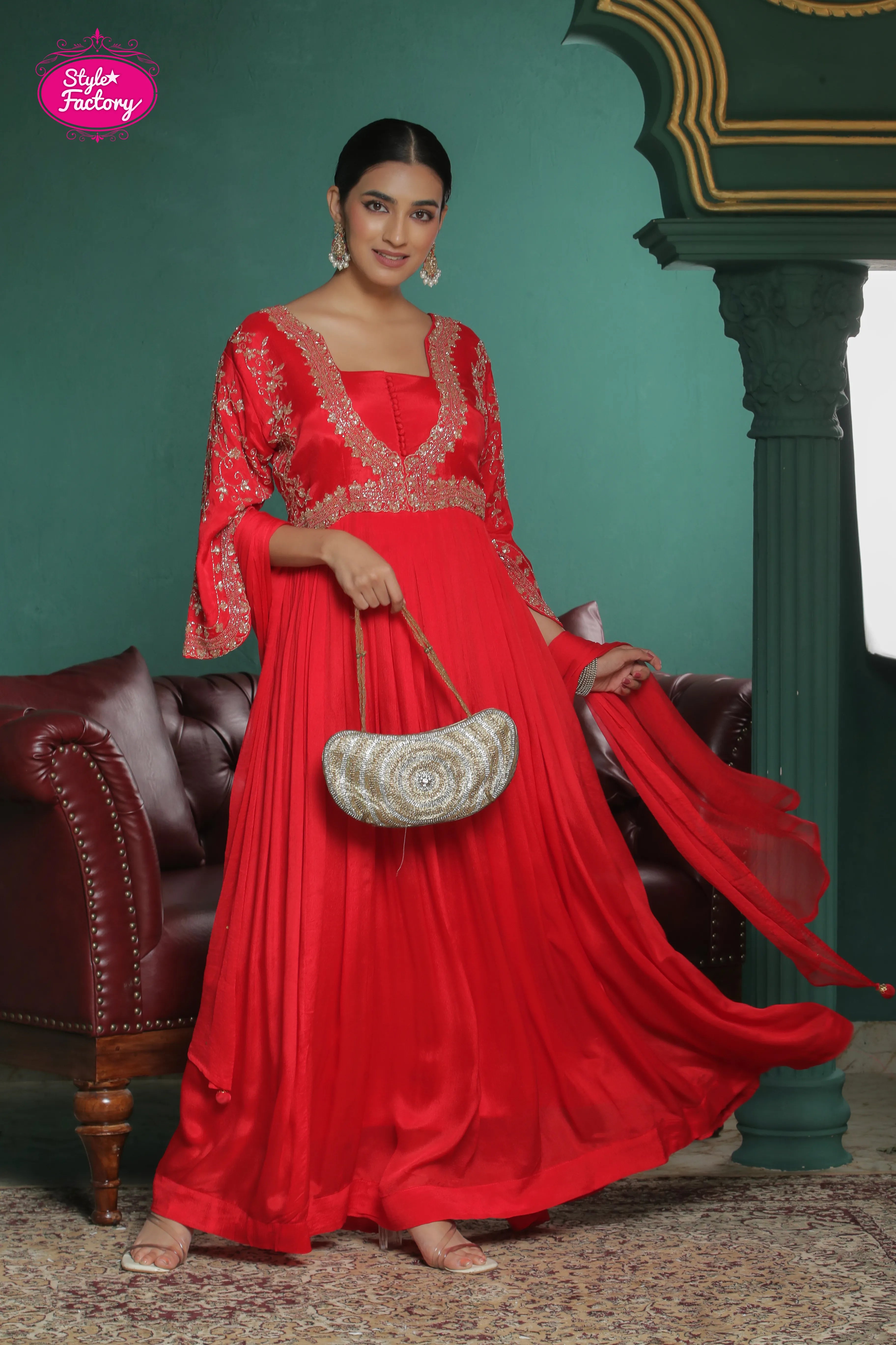 Hot Red Gown with Dupatta